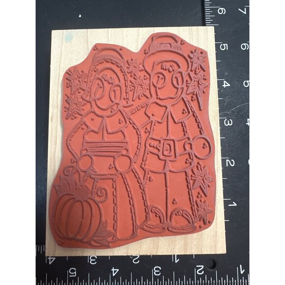 Whipper Snapper Designs A055 Pilgrims Couple Rubber Stamp Thanksgiving - Picture 2 of 2